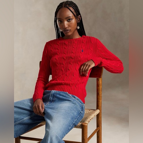 Ralph Lauren Classic Women’s Cable-Knit Pullover Crewneck Sweater Vibrant Red, L - Picture 5 of 15